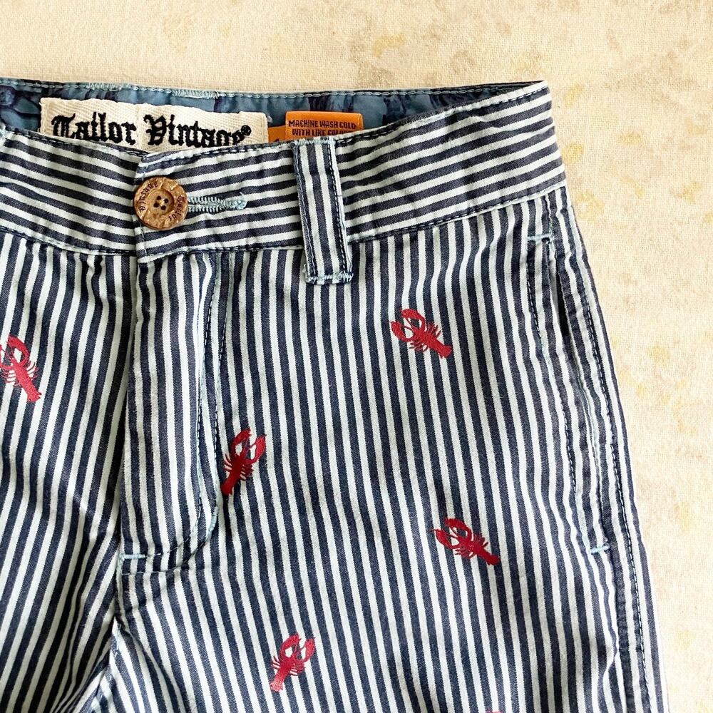 Tailor Vintage Boys 4 Shorts Striped Lobster Print Blue Preppy Fun Summer
